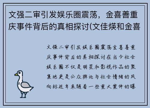 文强二审引发娱乐圈震荡，金喜善重庆事件背后的真相探讨(文佳煐和金喜善)