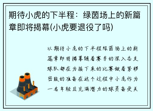 期待小虎的下半程：绿茵场上的新篇章即将揭幕(小虎要退役了吗)