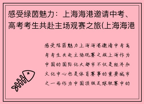 感受绿茵魅力：上海海港邀请中考、高考考生共赴主场观赛之旅(上海海港比赛地点)