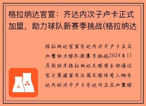 格拉纳达官宣：齐达内次子卢卡正式加盟，助力球队新赛季挑战(格拉纳达战绩)